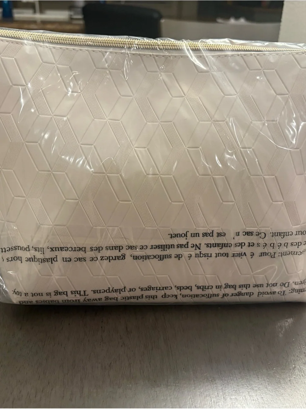 Jones New York Cream Quilted Tote Bag with Gold Hardware
